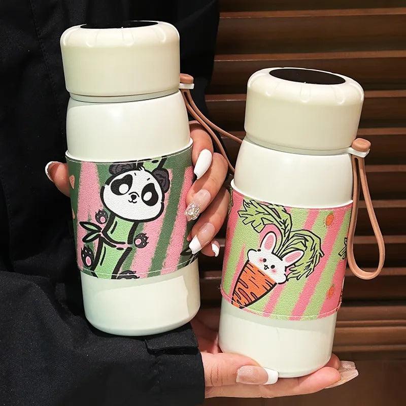 Women’s Insulated Water Bottle BPA-Free Plastic Double-Walled Panda Design Spill-Proof Lid