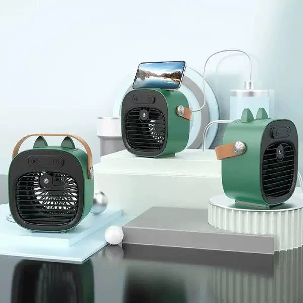 Personal Mist Cooler Fan USB Rechargeable Compact Portable with Adjustable Airflow and Leather Strap