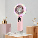 Ladies Portable Hand Fan with LED Display USB Rechargeable Stepless Speed Control Compact Design