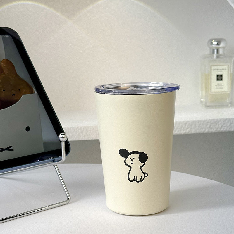 Insulated Ladies Drinking Cup with Dog Design Double Wall Leak-Proof Lid Durable Plastic
