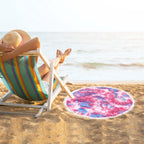 Brehn Ladies Round Beach Blanket With Fringes Soft Colorful Pattern Outdoor Picnic Mat