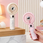 Women Portable Hand Fan with Digital Speed Display and Bear Design USB Rechargeable