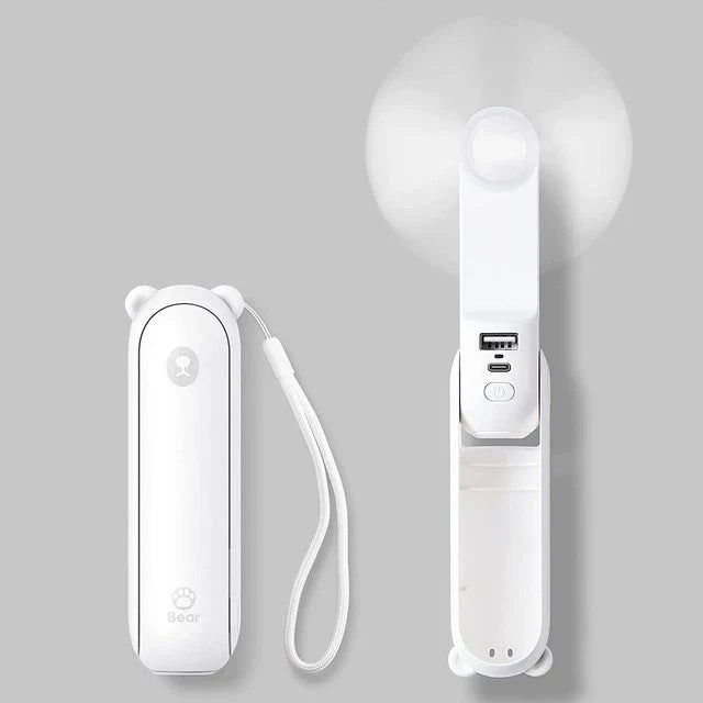 Foldable Rechargeable Handheld Fan with Power Bank and Dual USB Ports Unisex One-Size