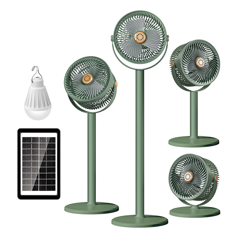 Solar-Powered Multi-Functional Floor Fan with Adjustable Height 5-Speed Settings and Emergency Power Bank