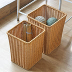 Rectangular Woven Waste Bin Natural Material Compact Bathroom Kitchen Office Trash Can