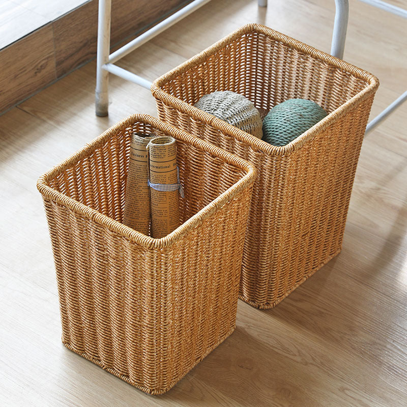 Rectangular Woven Waste Bin Natural Material Compact Bathroom Kitchen Office Trash Can