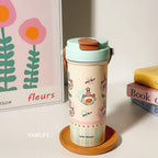 Insulated Stainless Steel Drinking Cup with Secure Flip Lid and Dog Design for Women