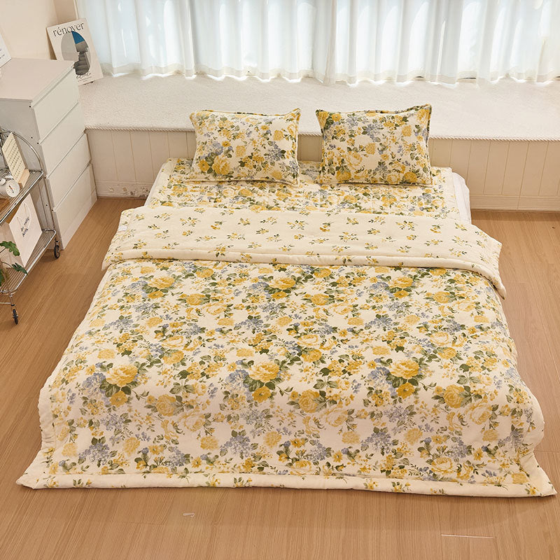 Women’s Floral Cotton Bedding Set Soft Yellow Blue Comfort