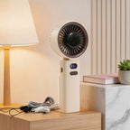 Portable USB Rechargeable Personal Fan with Display and Carrying Strap Compact Cooling
