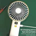 Rechargeable Portable Hand Fan with Digital Battery Indicator and Charging Dock