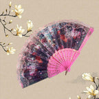 Ladies Elegant Hand Fan Wooden Frame Floral Lace Design Compact Portable