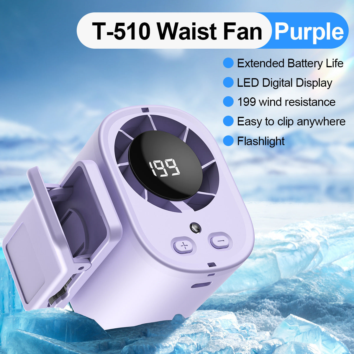 Harrow Women's Portable Waist Fan with LED Display Waterproof Clip-On Fan