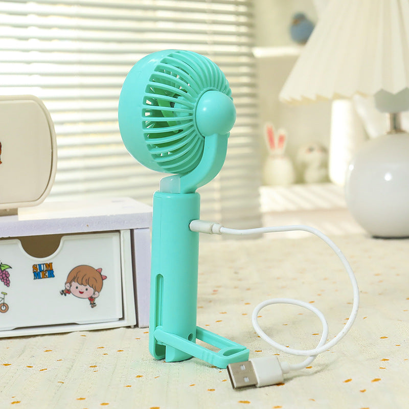 Portable Mini Hand Fan with USB Charging and Integrated LED Light Compact Rechargeable Personal Fan