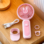 Compact USB Rechargeable Handheld Fan with Removable Stand Quiet Motor
