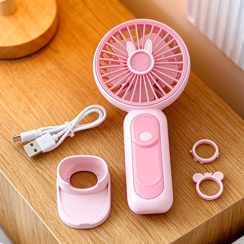 Compact USB Rechargeable Handheld Fan with Removable Stand Quiet Motor