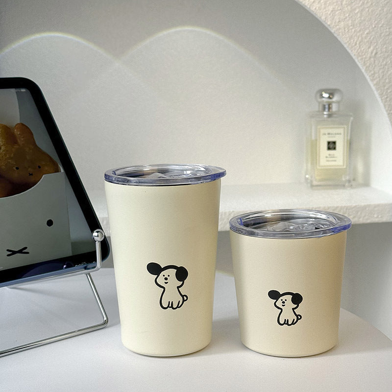 Insulated Ladies Drinking Cup with Dog Design Double Wall Leak-Proof Lid Durable Plastic