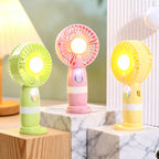 Portable USB Hand Fan with LED Light and Digital Temperature Display for Women