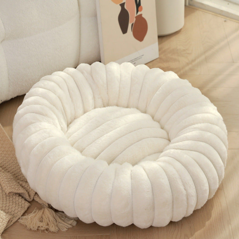 Round Plush Pet Bed with High Edges Ultra-Soft Hypoallergenic for Cats and Small Dogs