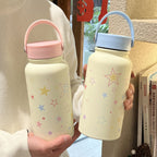 Women’s Insulated Water Bottle BPA-Free Plastic Double-Walled Star Motif Pastel Colors
