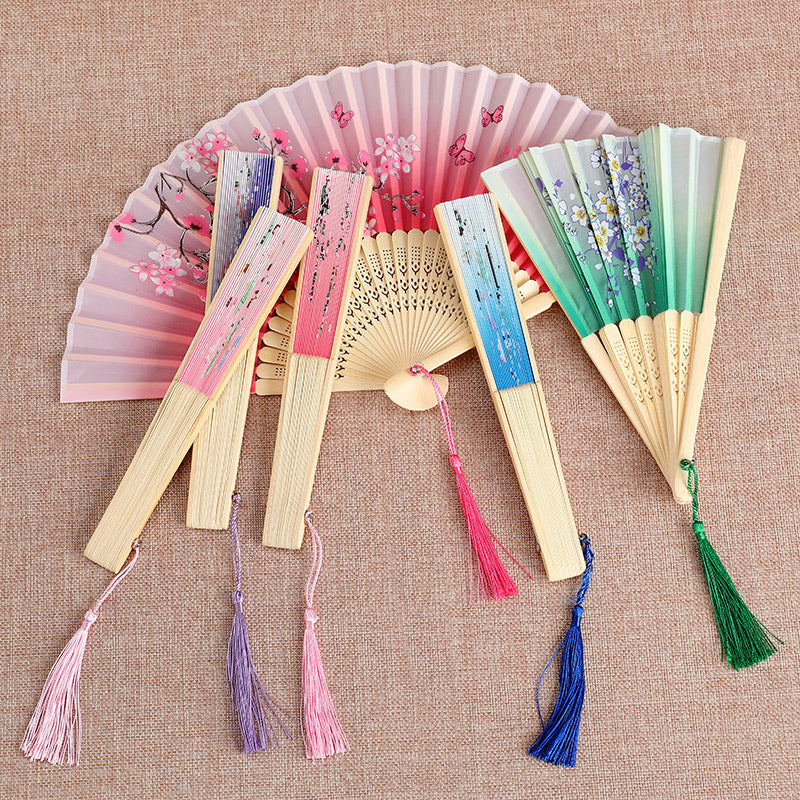 Ladies Handcrafted Bamboo Fan Floral Print Elegant Portable Accessory