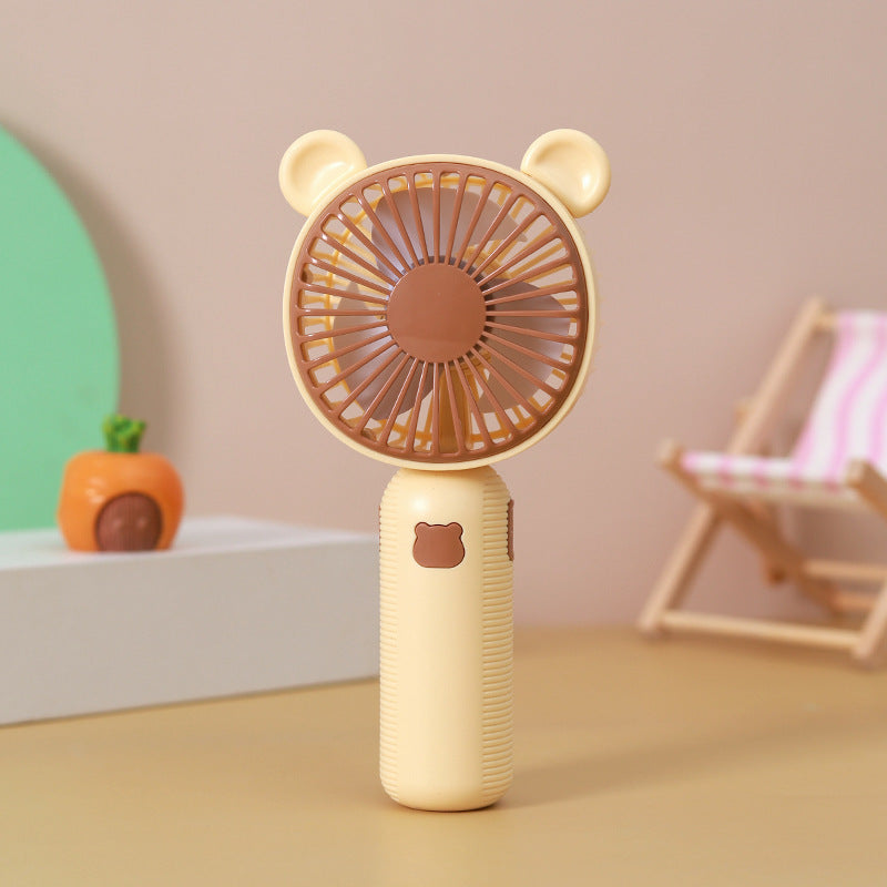 Ladies Hand Fan Portable USB Rechargeable Cute Bear Design 3-Speed Cooling