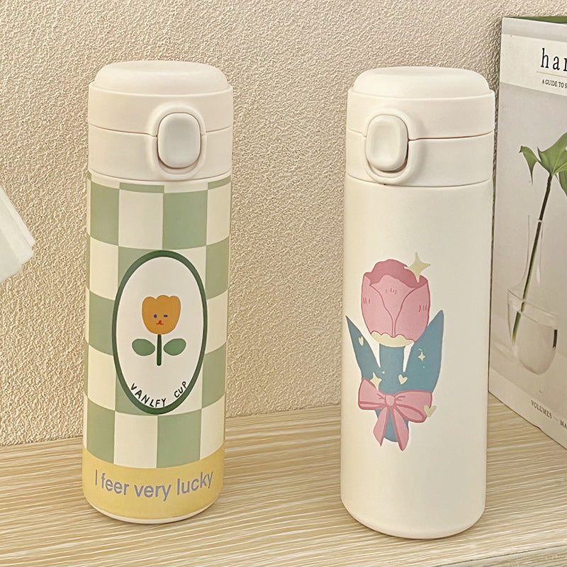 Women's Insulated Stainless Steel Water Bottle Leak-Proof Flip Top Floral Design