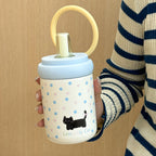 Women’s BPA-Free Plastic Water Bottle with Silicone Cap and Cat Design Playful Pattern