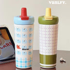 Women’s Insulated BPA-Free Plastic Water Bottle with Silicone Spill-Proof Cap and Playful Motif