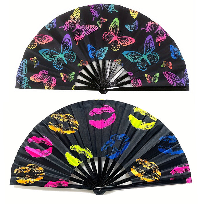 Ladies Foldable Fan Colorful Butterfly and Lip Designs Lightweight Portable Accessory