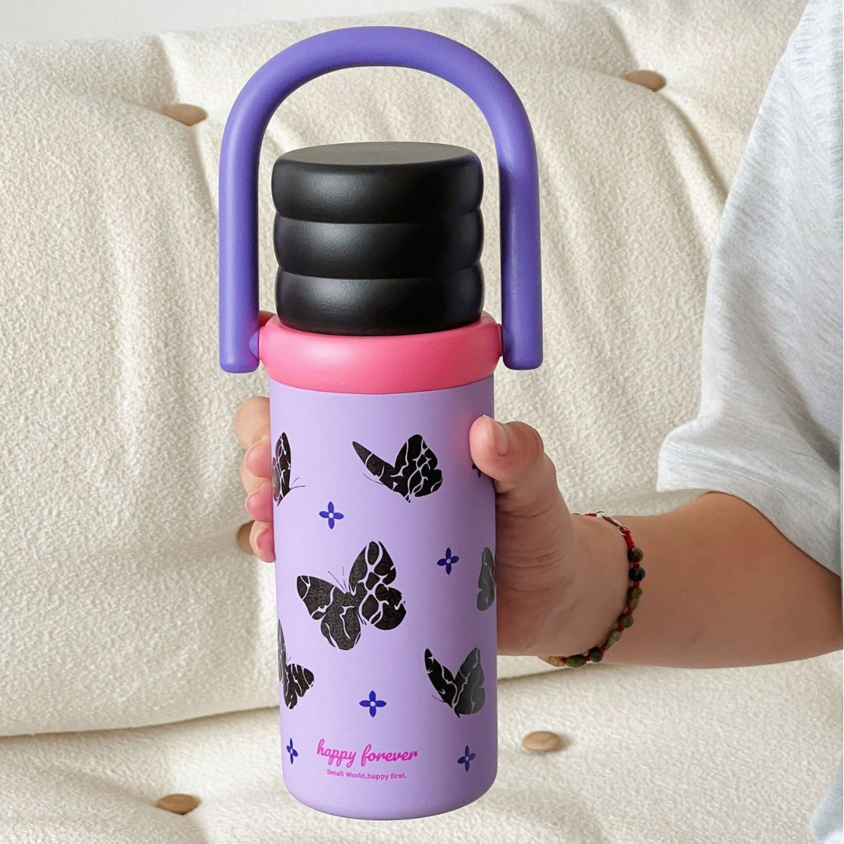 Ladies Insulated Water Bottle with Handle BPA-Free Plastic Hot Cold Drink Container
