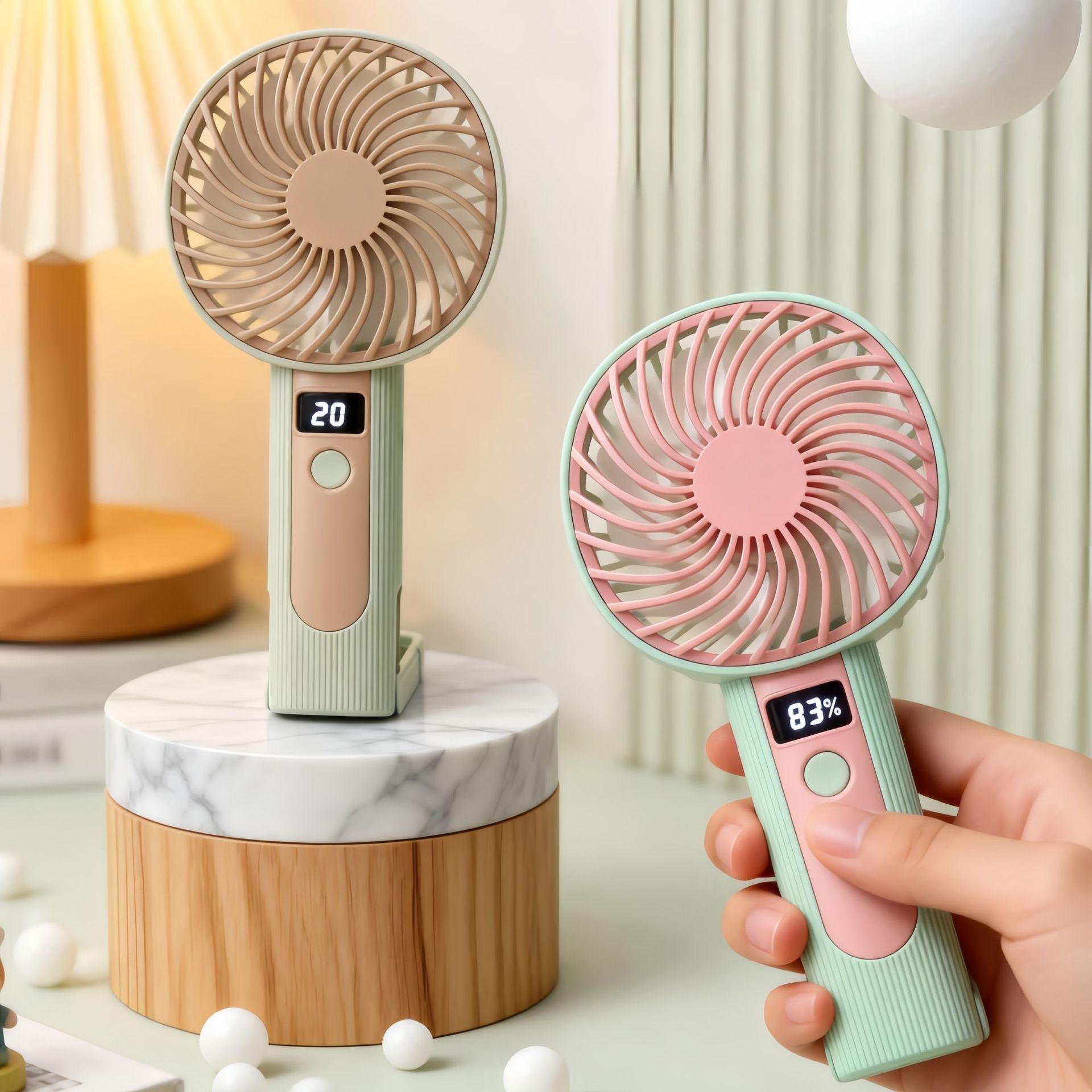 Compact Foldable USB Fan with Digital Display Quiet Motor Multi-Speed Control