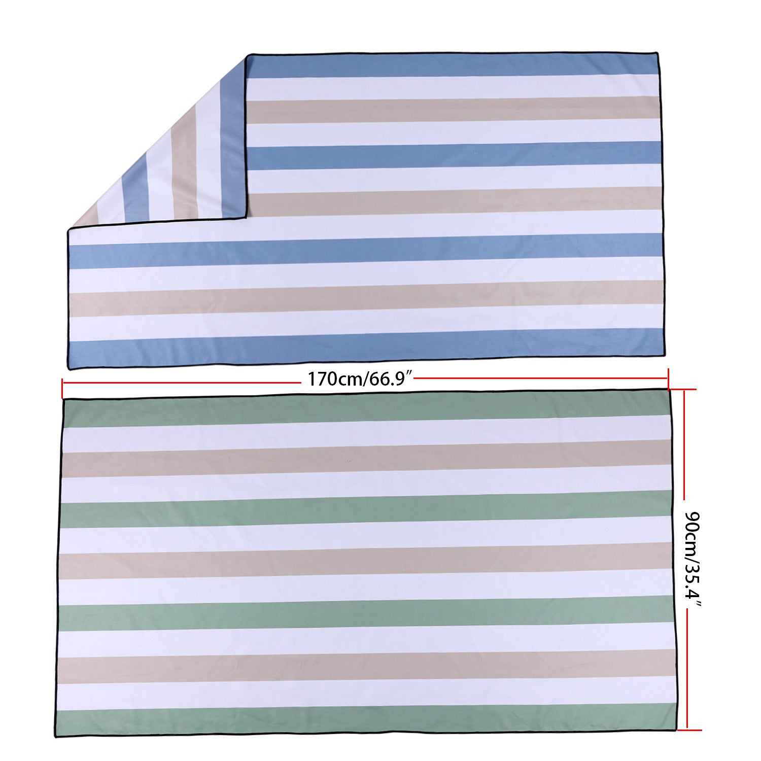 Brehn Picnic Blanket Water-Resistant Striped Outdoor Blanket with Carrying Bag