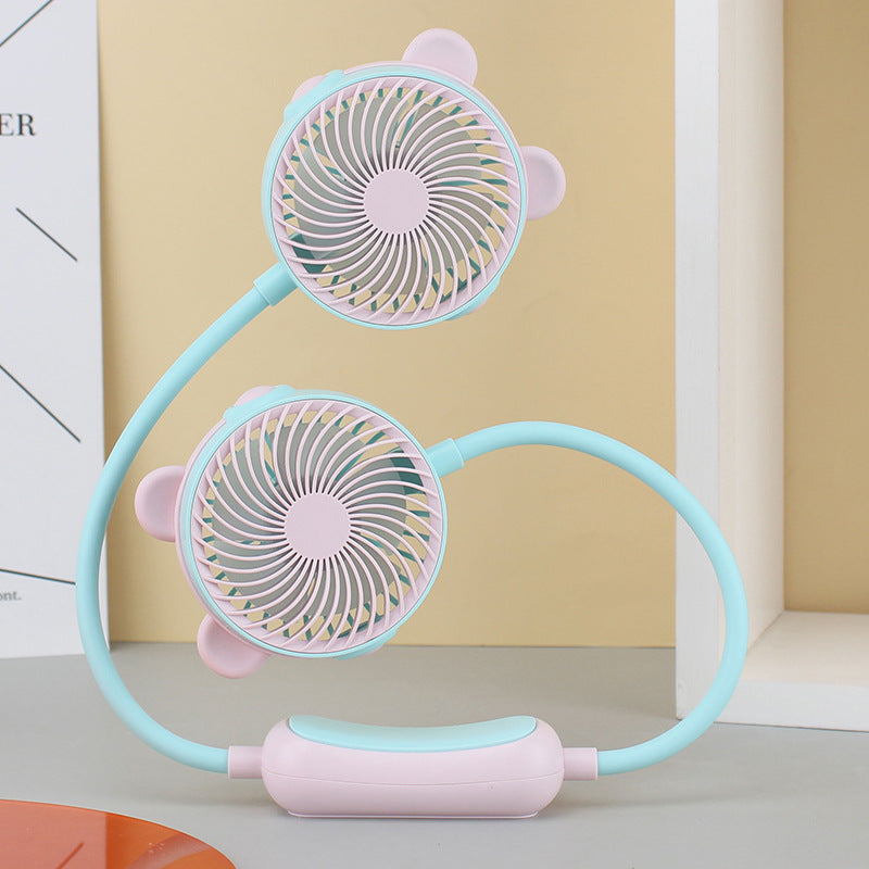 Portable Unisex Neck Fan Dual Fan Flexible USB Rechargeable Hands-Free Cooling