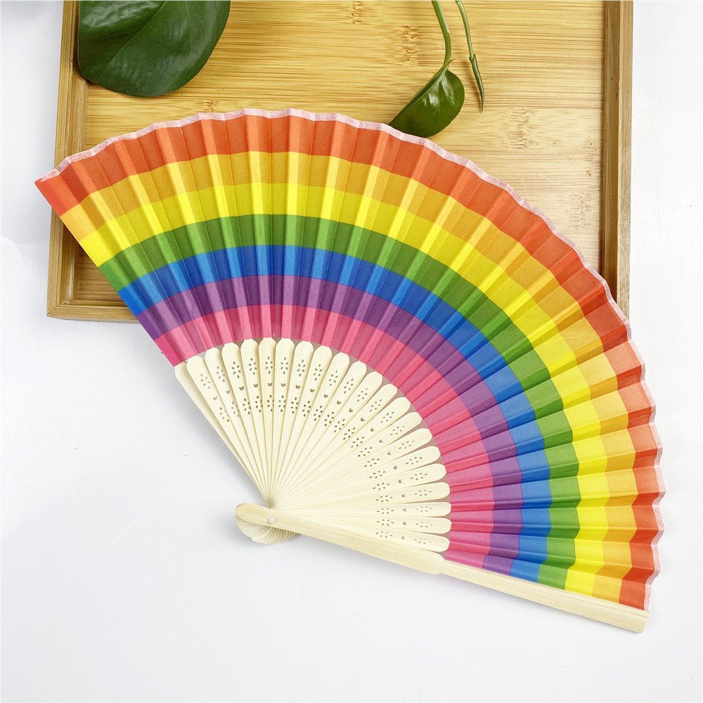 Women's Colorful Hand Fan Lightweight Bamboo Frame Artistic Design