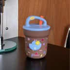 Unisex BPA-Free Plastic Drinking Cup with Lid and Straw Colorful Fruity Design Spill-Proof