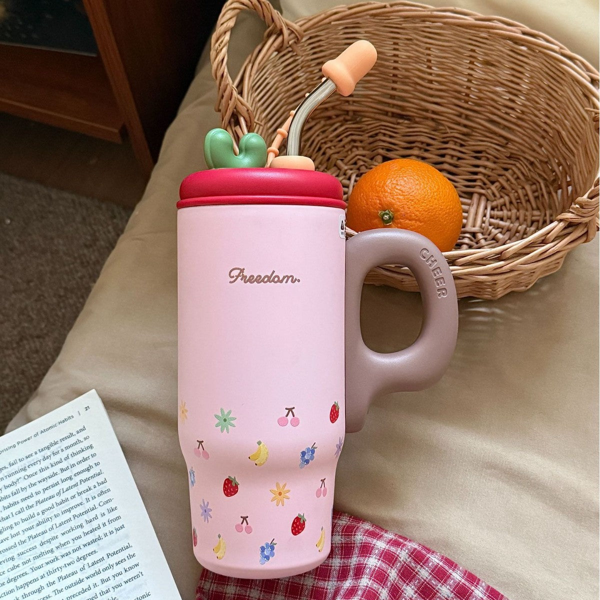Women’s Multifunctional Drink Jug BPA-Free Floral Pattern Hot and Cold Beverage Pitcher with Handle