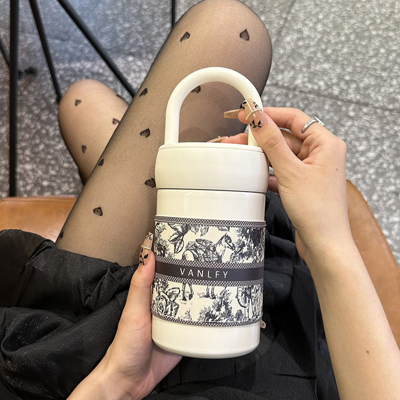 Women's Insulated Travel Mug with Carrying Handle Stylish Thermos Cup