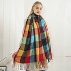 Women Large Checkered Scarf Soft Warm Fashionable Autumn Winter Accessory