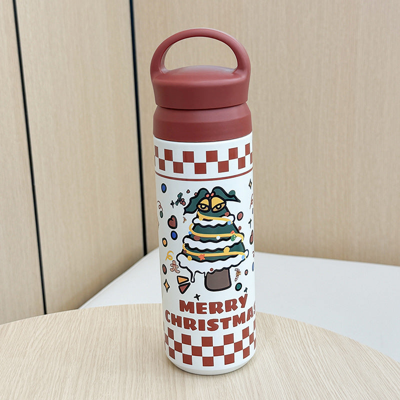 Women Stainless Steel Insulated Thermos Bottle Christmas Design Vacuum Flask with Handle
