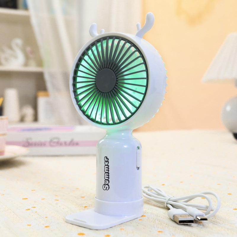 Portable USB Mini Fan with Folding Stand and LED Night Light Quiet Desk Fan