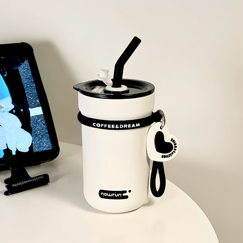 Women's Thermos Mug With Integrated Straw Leak-Proof Spill Protection Dishwasher Safe