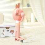 Portable Handheld Fan with LED Light and Animal Ear Design USB Rechargeable Quiet Operation