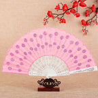 Ladies Hand Fan Bamboo Frame Paper Elegant Floral Design Portable Foldable