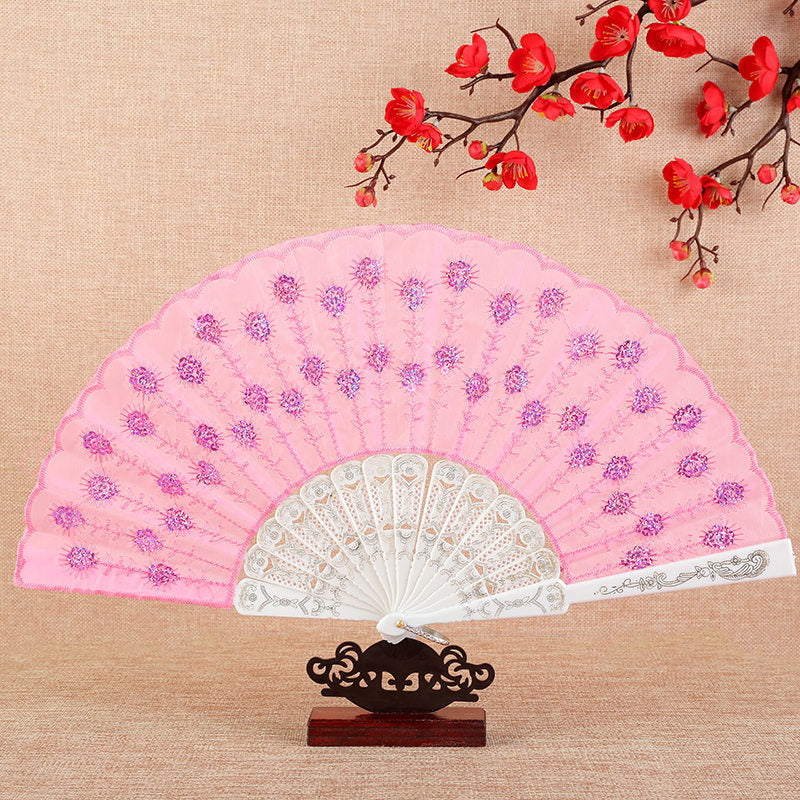 Ladies Hand Fan Bamboo Frame Paper Elegant Floral Design Portable Foldable