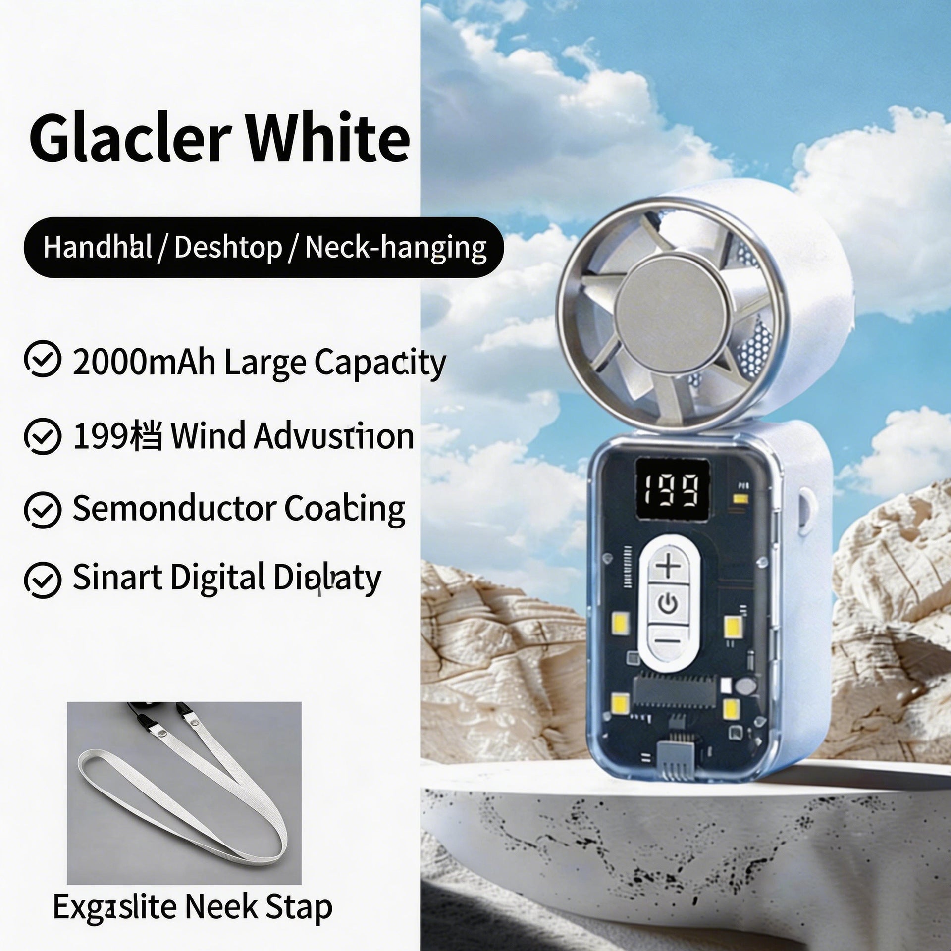 Portable Fan for Women 20100mAh Battery 199 Speed Levels Digital Display