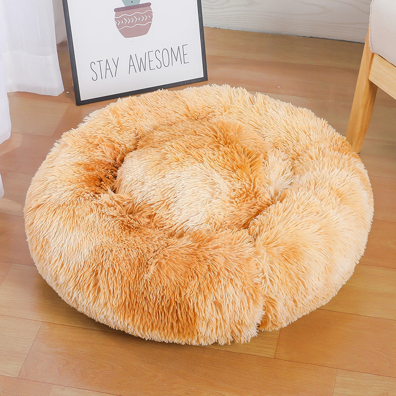 Round Plush Pet Bed Soft Cozy Non-Slip Bottom Washable for Cats and Small Dogs