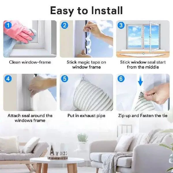 Window Ventilation Adapter Kit for Portable Air Conditioners with Zipper Fabric Panel and Adjustable Exhaust Cuff