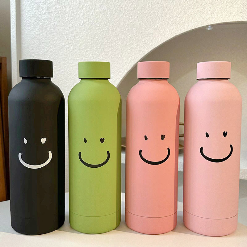 Women’s Stainless Steel Insulated Water Bottle Leak-Proof Smiley Face Design