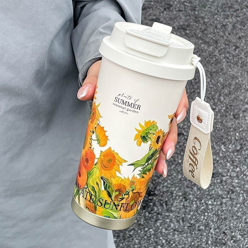 Women's Stainless Steel Insulated Thermal Mug 500ml Leak-Proof Floral Design