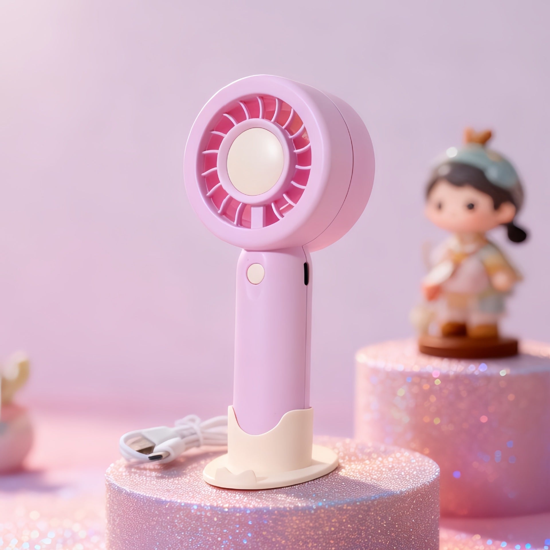 Women Portable Mini Fan with LED Light USB Rechargeable Compact Handheld Fan